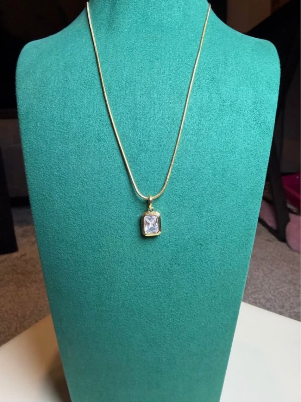 WOMEN's 18K Gold Plated Emerald Cut Stone Pendant Necklace